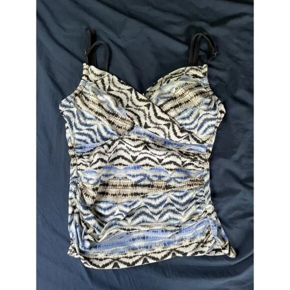 Classic La Blanca Women’s Black Blue Tan Ruched Spaghetti Strap Swimsuit Top - Picture 5 of 6